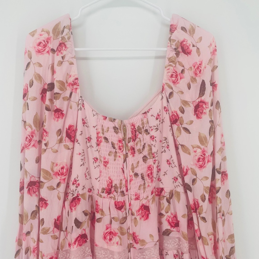 Altar'd State Kate Pink Floral Rose Lace Mini Dress size L Cottagecore Garden - Picture 14 of 16